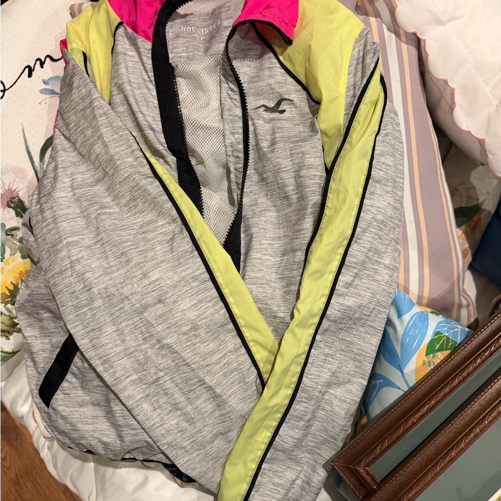 Hollister Gray Jacket with Pink and Yellow Highlights